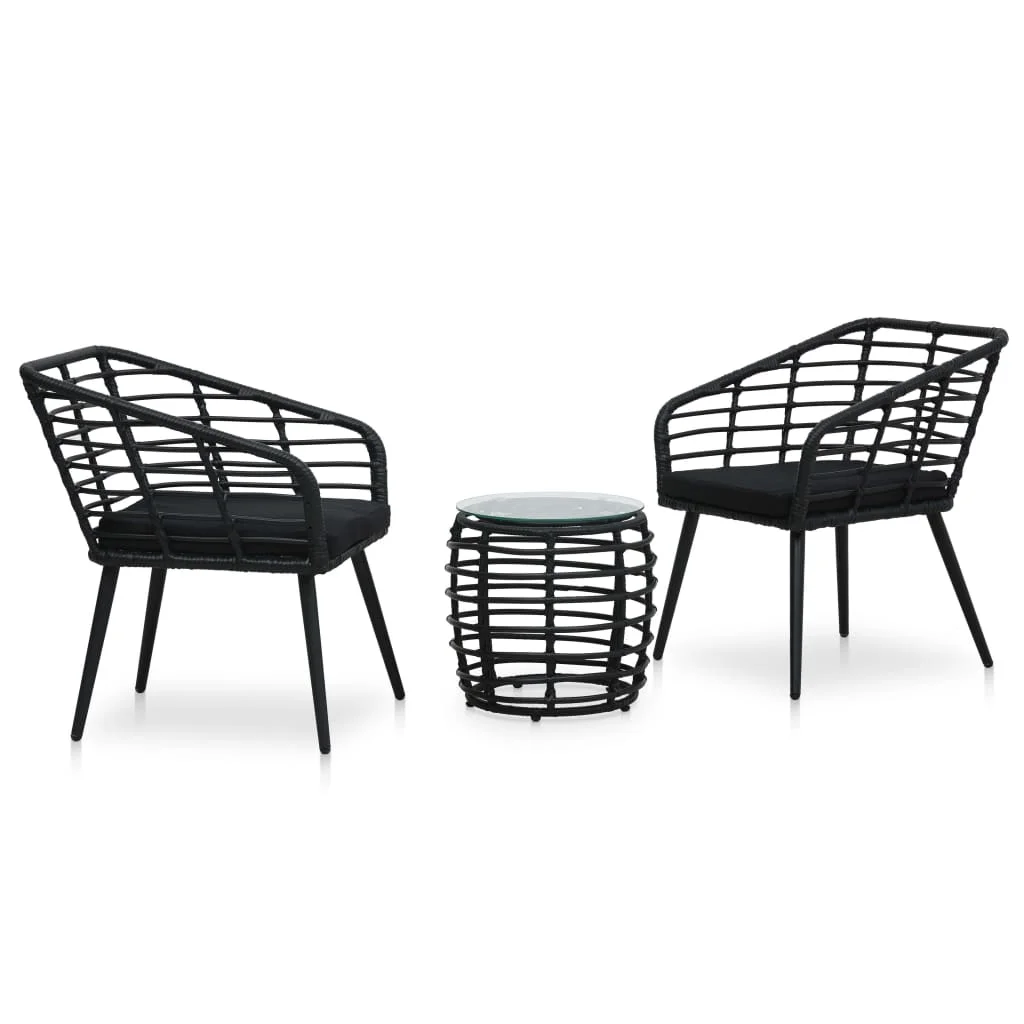 vidaXL 3 Piece Bistro Set Poly Rattan Black Living room furniture/suite