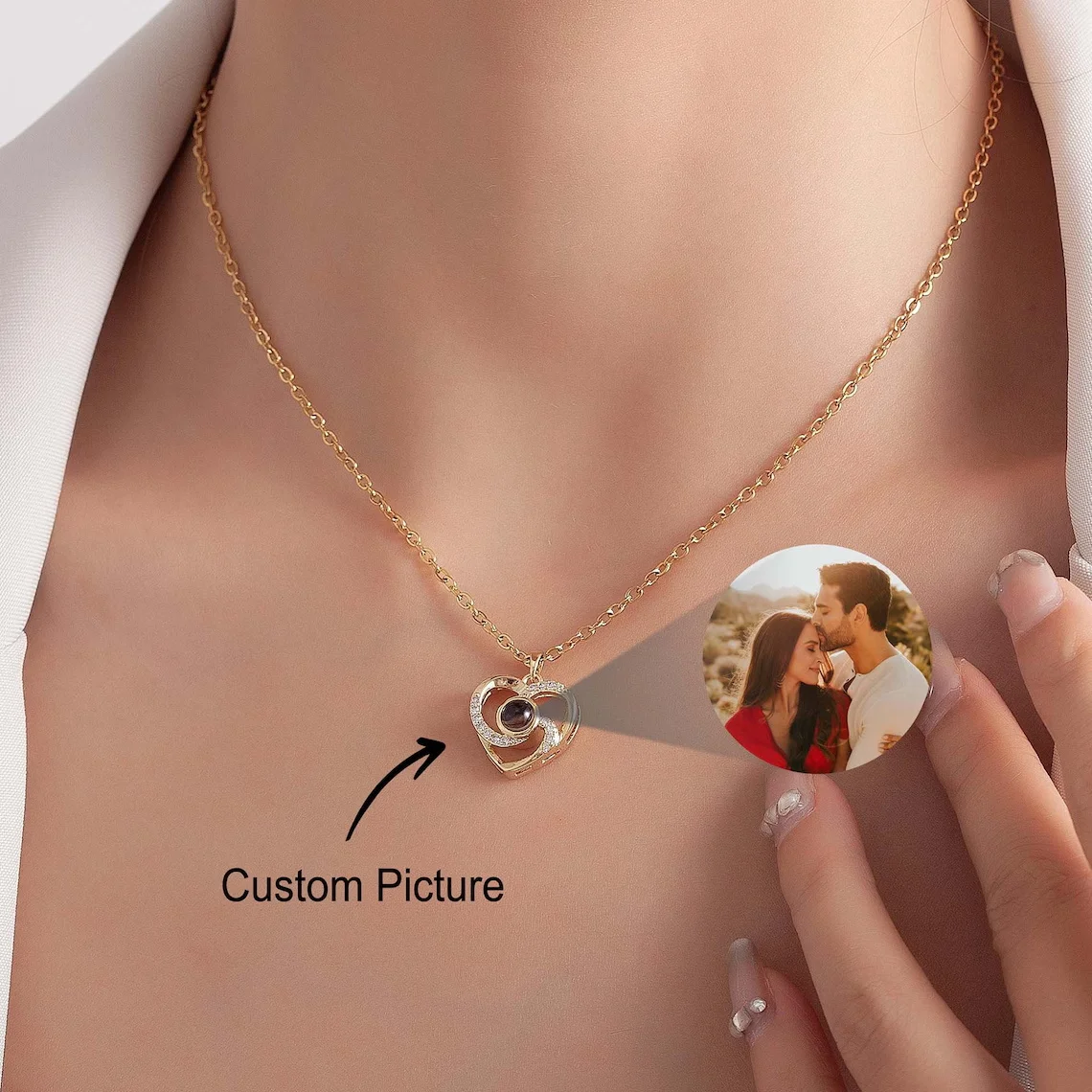 Custom Projection Picture Heart Necklaces Personalized Custom Photo Pendant Necklace Valentines Day Family Memorial Jewelry Gift