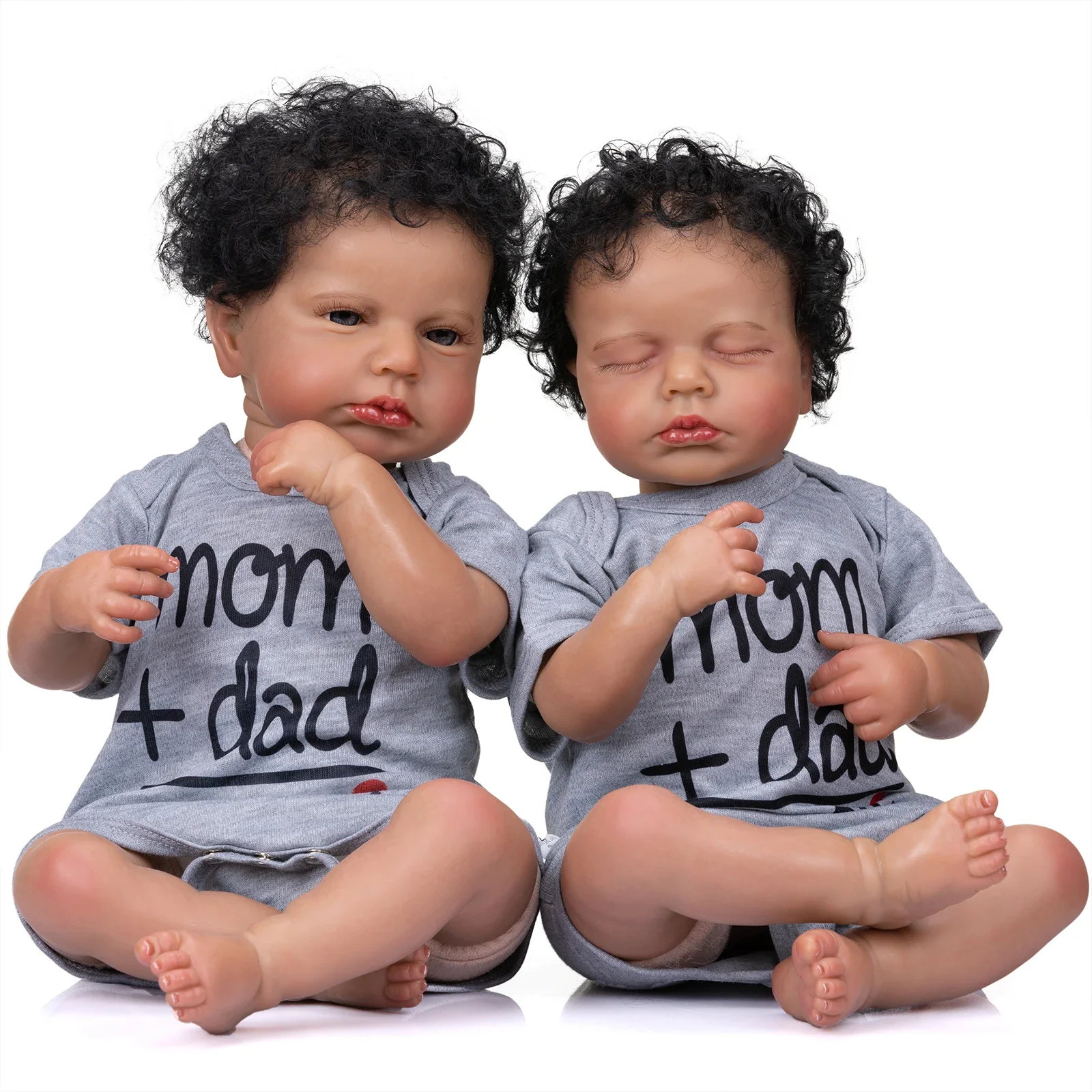 

50CM Reborn Baby Popular Loulou Newborn Sleeping&awake Dark Brown Skin Twins Baby Boy High Quality Handmade Doll