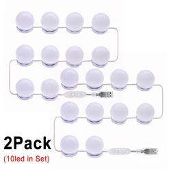 LED Vanity Mirror Lights with Detachable Bulbs and USB Power - 10led bulb (2Pack)