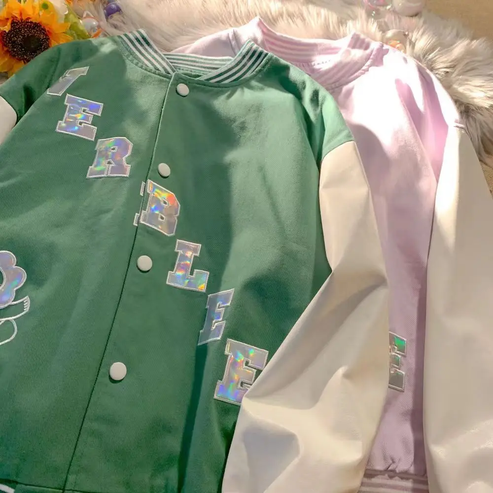 

American Retro High Street Large Jackets Women Coat Ins Original Design Long Sleeve Letter Casual Autumn Jacket Baseball Outwear