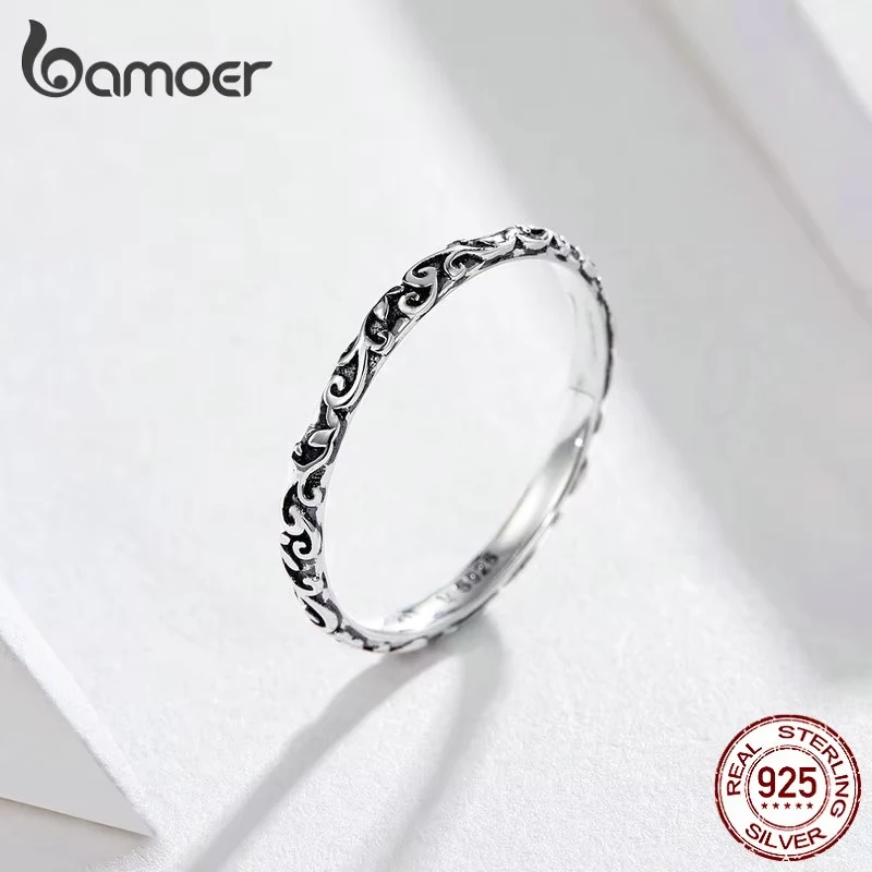 Silver Rings Silver Ring 2mm 925 Sterling Silver Vintage Pattern Minimalist Band Ring Silver Stacking Rings Women SCR513