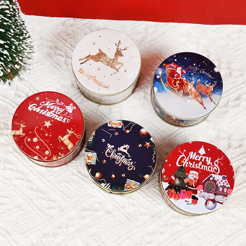 1/4/6Pcs Christmas Gift Box Metal Tin Candy Cookie Packaging Box Containers Kids New Year Gift Decor Xmas Party Supplies Navidad