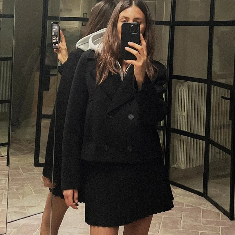 PB&ZA Women's 2024 Spring New Women's Two-Color Hooded Spliced Short Jacket Top 8073055