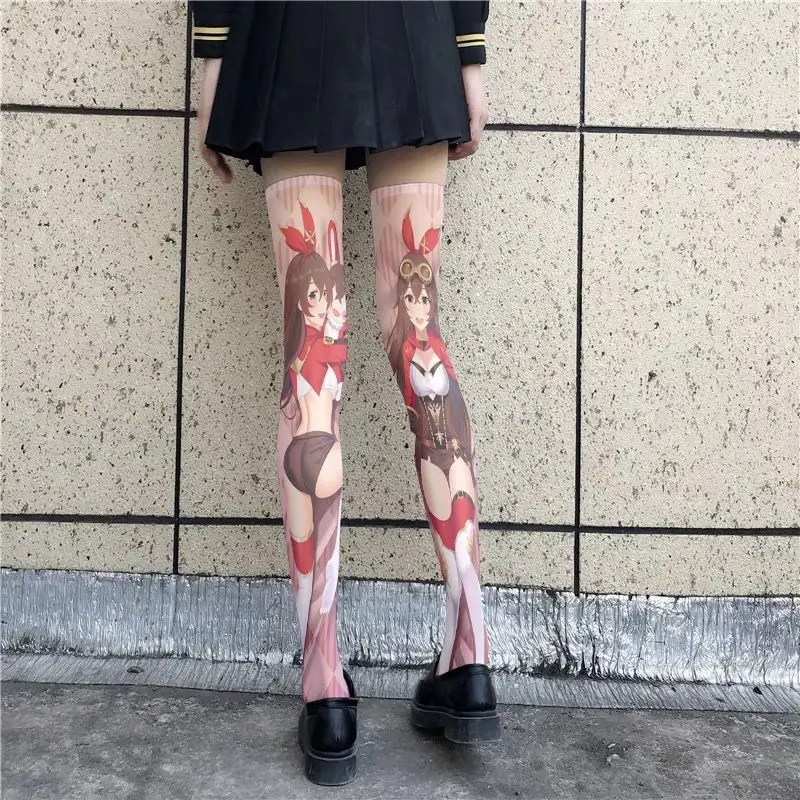 

Цветные ударные длинные носки Genshin, женские гольфы выше колена, чулки выше колена в стиле "Лолита", женские теплые гольфы для девочек
