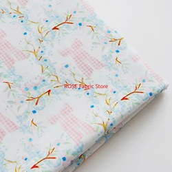 Charming Vintage Floral Cotton Fabric with Bow Knot for Children's Clothing & Home Textiles Sewing (As the pciture)