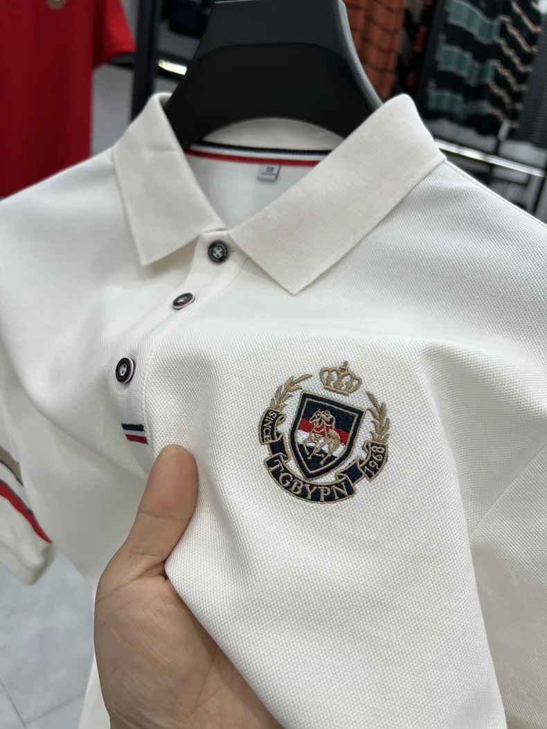 High end brand men's short sleeved polo shirt with classic stripe design top summer fashion embroidery breathable casual T-shirt 26 S72c79dc451ae4133824c7505564d02148