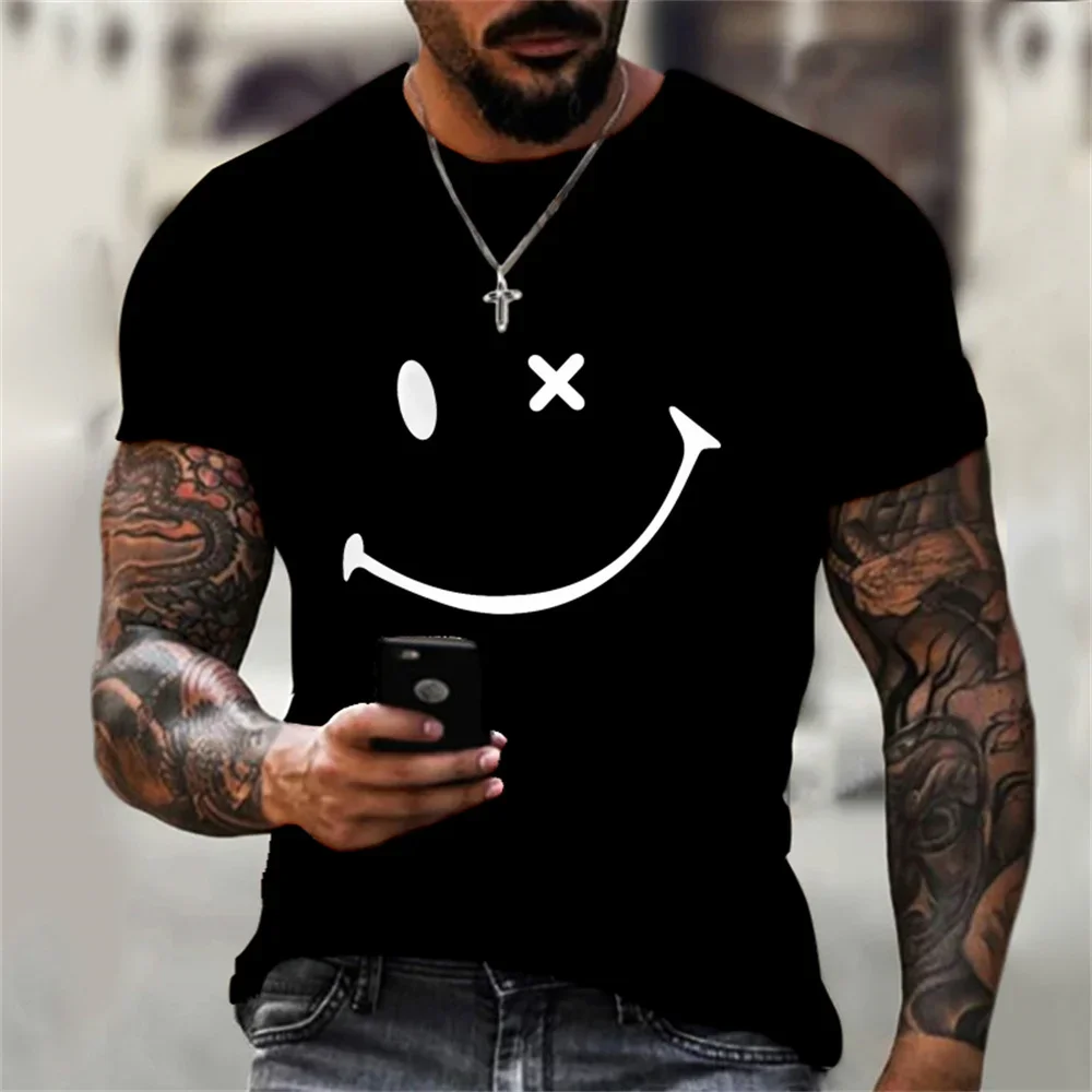 

3D Print Smiling face Pattern Men's Clothing Leisure Fashion T-Shirts Crew Neck Loose Short Sleeve Breathable Dazzling Cool Top