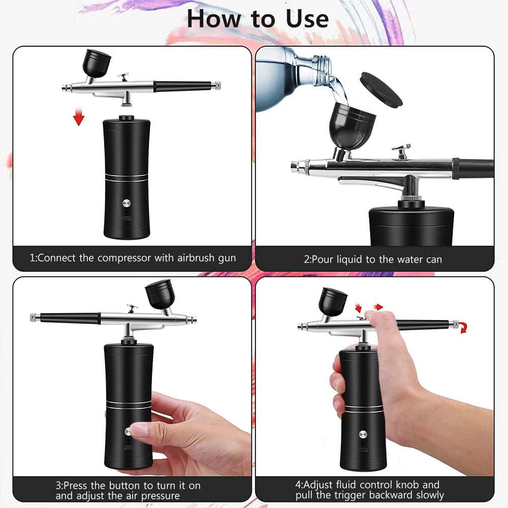 Airbrush with Compressor for Nail Painting Portable Cordless Airbrush Mini Airbrush Sprayer Gun for Nail Art Cake Painting 4