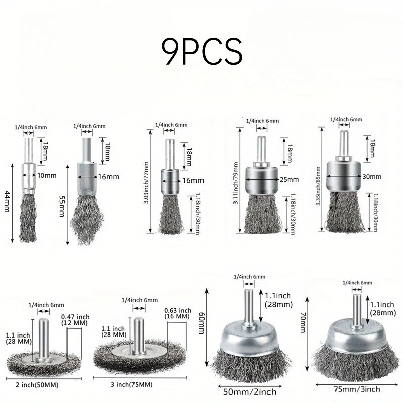 Steel Wire Brush Brass Plated Wheels - Rust Removal & Polishing Tool Set
