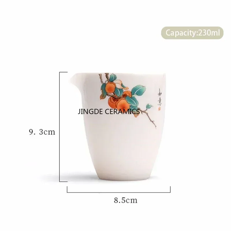 230ml Chinese Handmade Ceramic Fair Cup Cha Hai Hand Painted Peach Teacup Household White Porcelain Tea Set Accessories Teaware