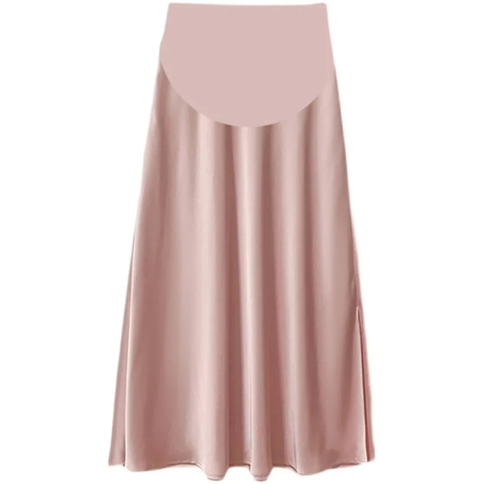 임산부 프렌치 새틴 하프 스커트, 부드럽고 슬림, 다용도 A 라인 우산 스커트, 여름 임신