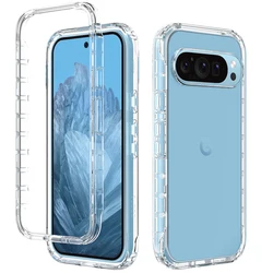 2-in-1 Rugged Armor Shockproof Phone Case with Transparent Gradient Soft TPU Back Cover for Pixel 9 (Transparent)