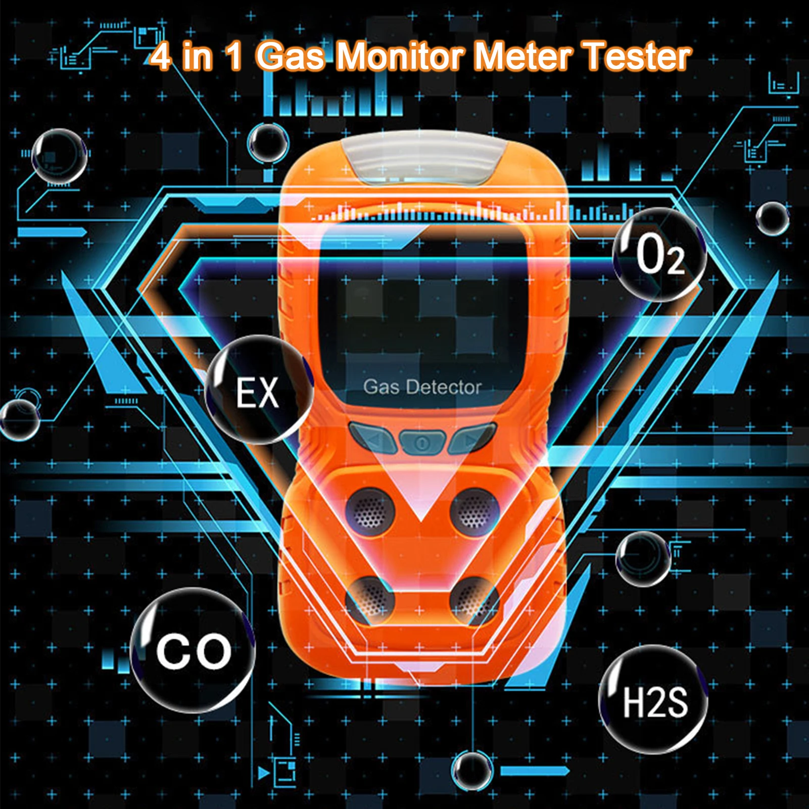 4in 1 Gas Detector CO H2S O2 EX Tester Analyzer Rechargeable LCD Display Sound Light Vibration Alarm Air Quality Tester