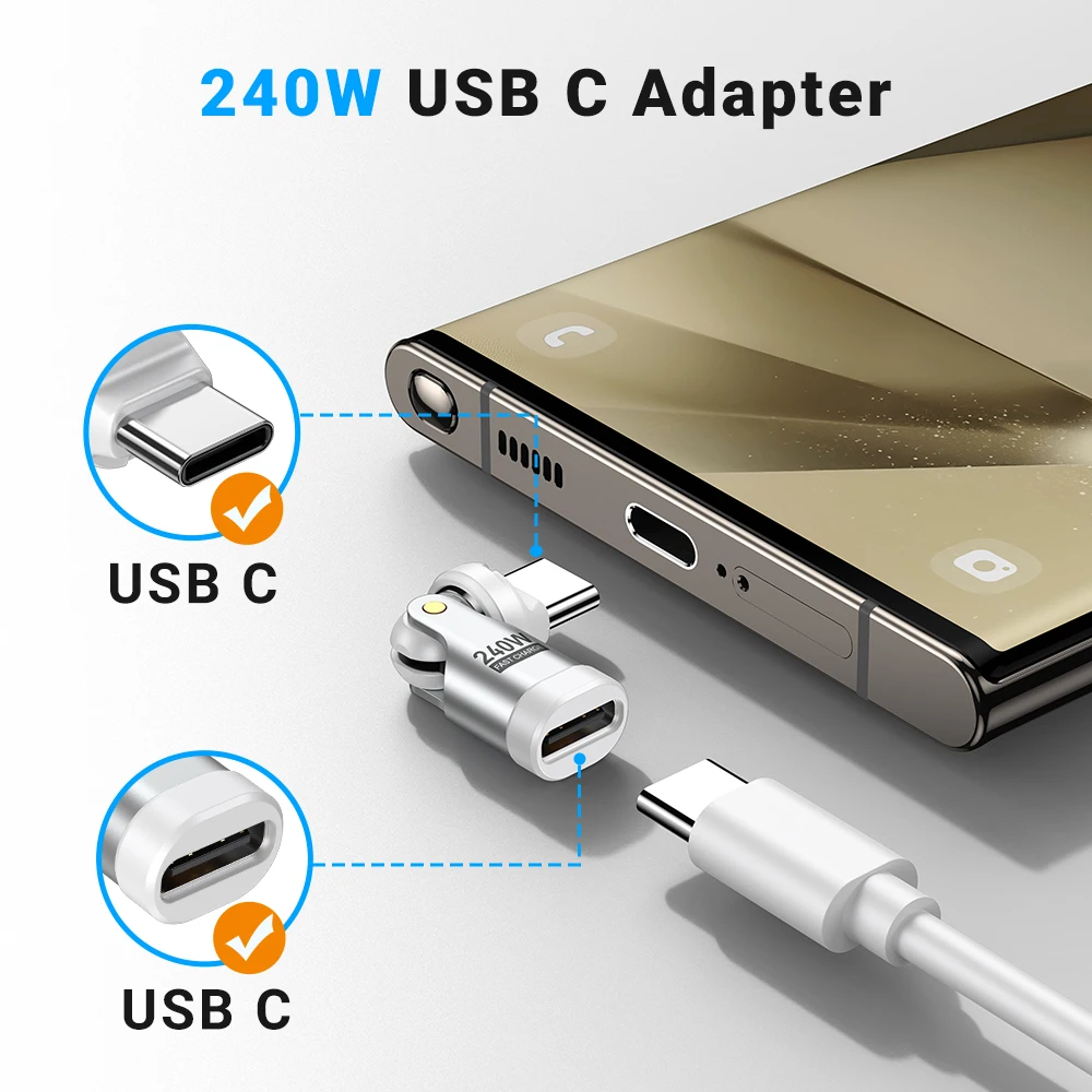 240W Type C to Type C OTG Adapter with 5A Fast Charging and USB3.1 Converter