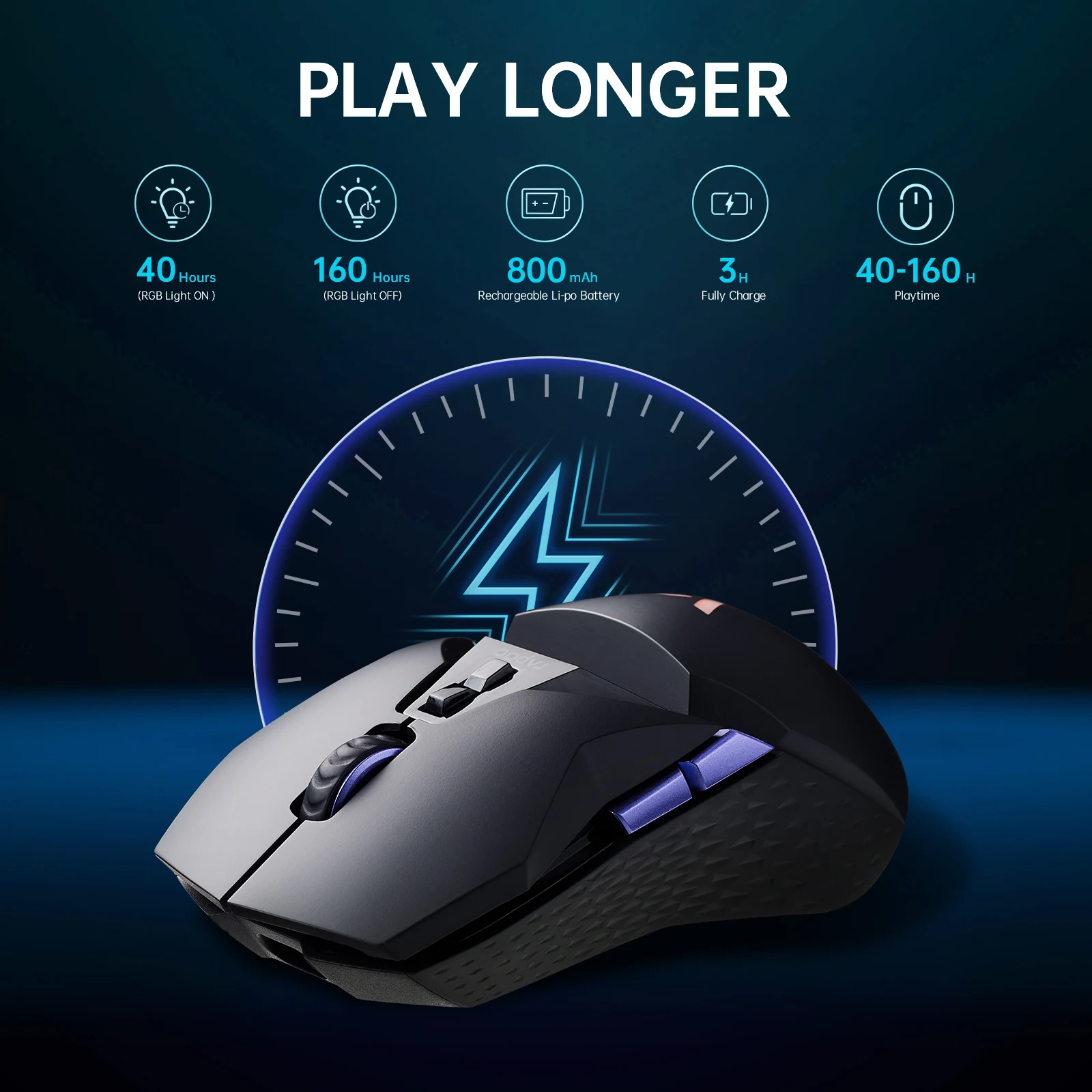 com fio 2.4GHz, 26000DPI RGB Gaming Mouse,