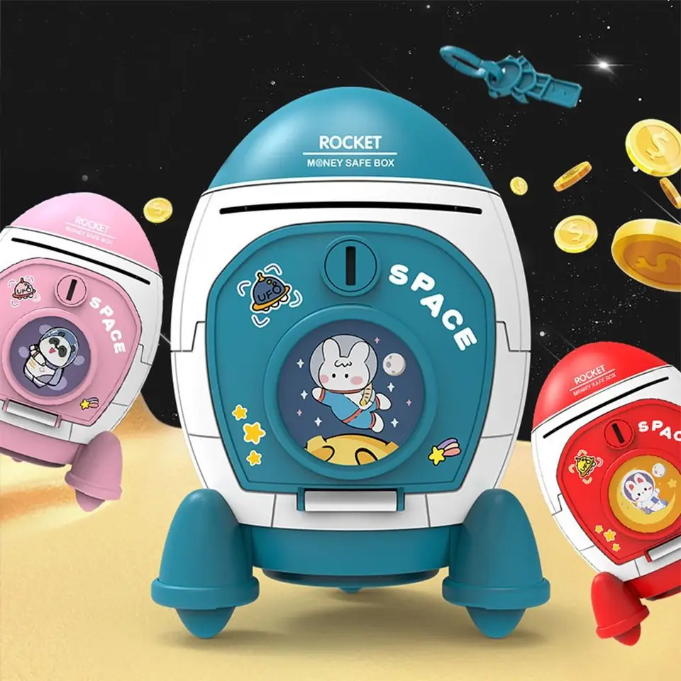Salvadanaio per bambini a forma di razzo con adesivi_voghion.com
