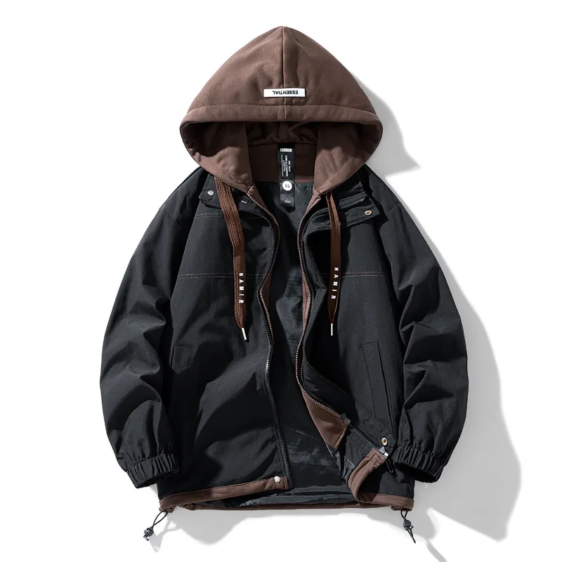 

New fake two jackets for men spring and autumn outdoor mountain fashion loose hooded casual fashion