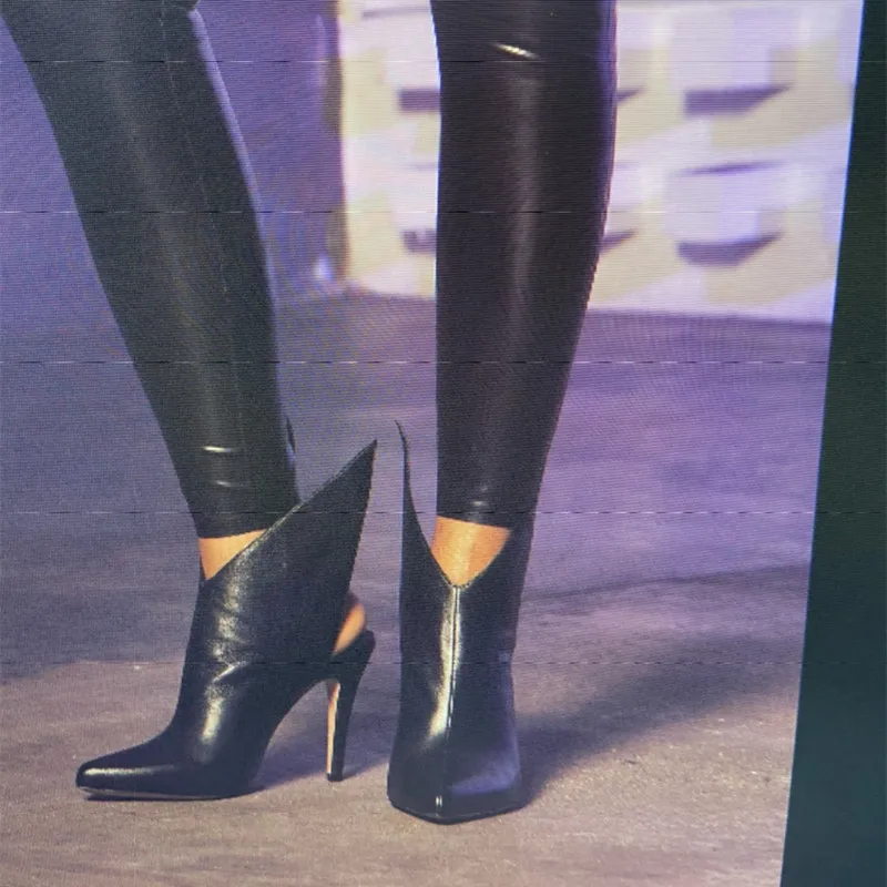 Inverno Scarpe A Punta Firmate Con Ali Di Pipistrello Stivali Con Tacco Alto Da Donna Scarpe A Spillo Da Donna Con Slingback Cucite In Pelle Verniciat