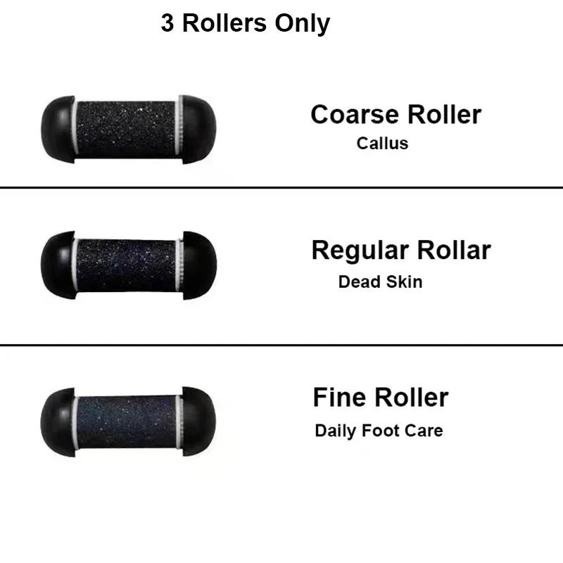 Electric Foot Callus Remover Replacement Head, Foot Grinder Replace Rollers 3pcs Quartz Scrubber Fine/Medium/Coarse For Pedicure