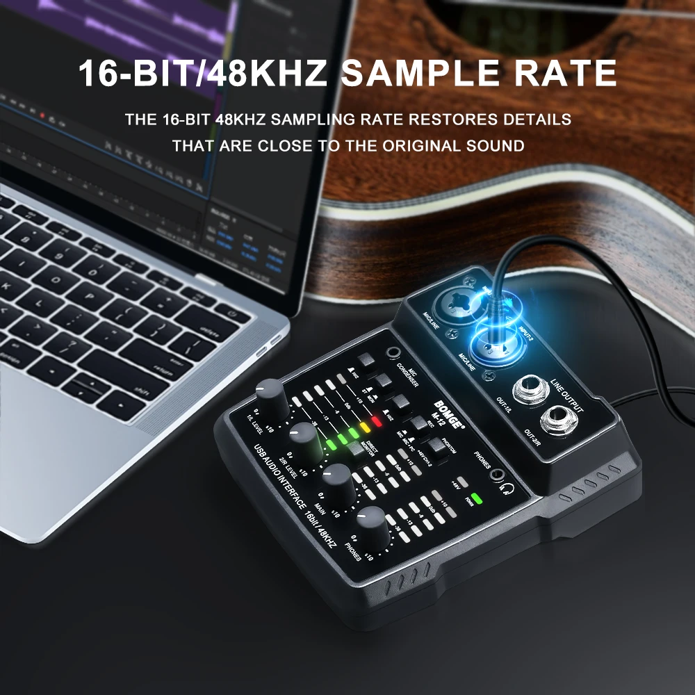M-12 2 channels USB Audio Interface XLR Mic USB Sound Card for PC Recording Studio Plug&Play