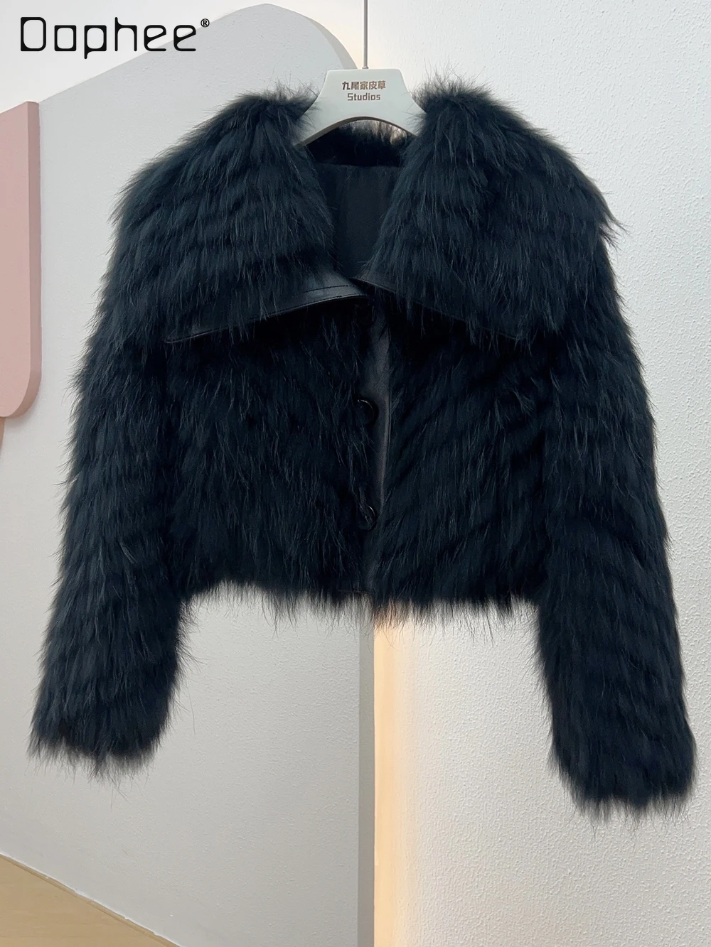 Warm Coats Women Winter 2023 Sale New Younger Ladies Elegant Long Sleeve Sailor Collar Slim Short Spokes Fox Fur Jacket Female