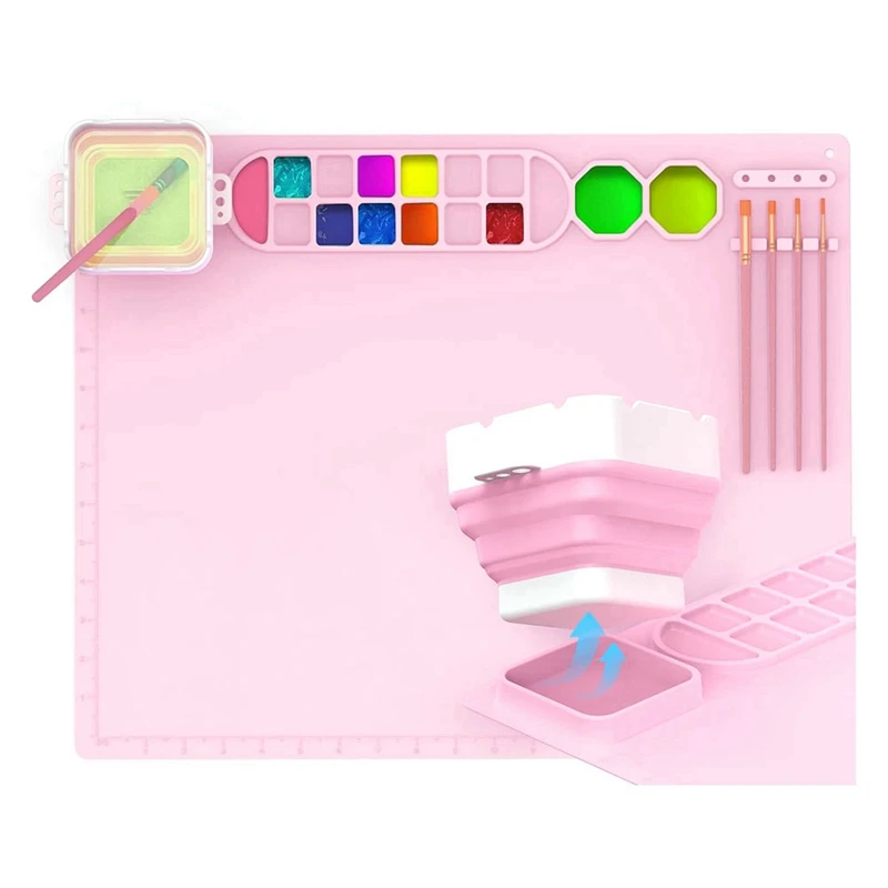 

Силиконовый коврик для рисования с чашкой, 5 ранних инструментов для чистки, 50,8 см X 40,6 см длинный коврик для рисования, подходит для смолы, прочный, DIY