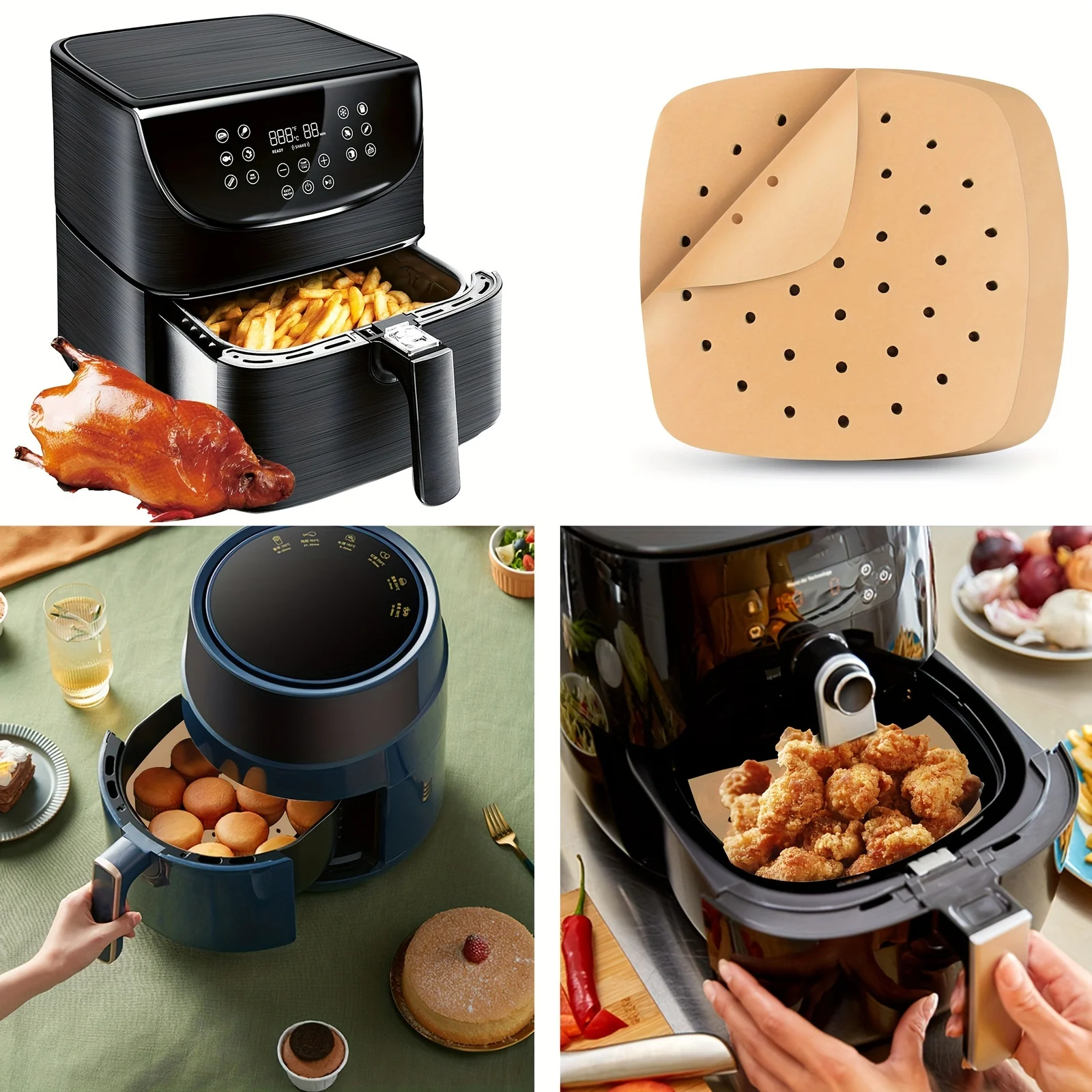 Premium Perforated Air Fryer & Baking Paper Liners - 50/100 Pack