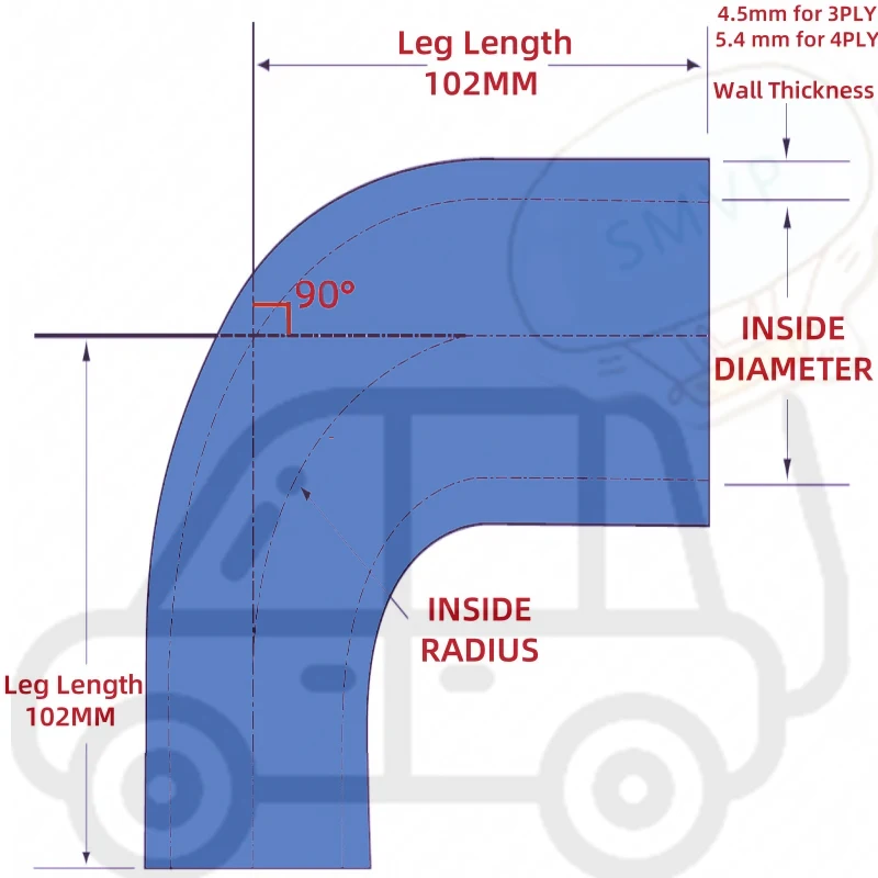 Silicone Hose Silicone Hose Connector 3PLY 90 Degree Reduce Elbow Coolant Intercooler Hose 102mm Length