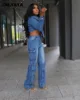 CM.YAYA Washed Denim Women's Set Full Sleeve Button Fly Jacket and Pockets Cargo Jeans Pants Suit 2024 Two 2 Piece Set Outfit 3