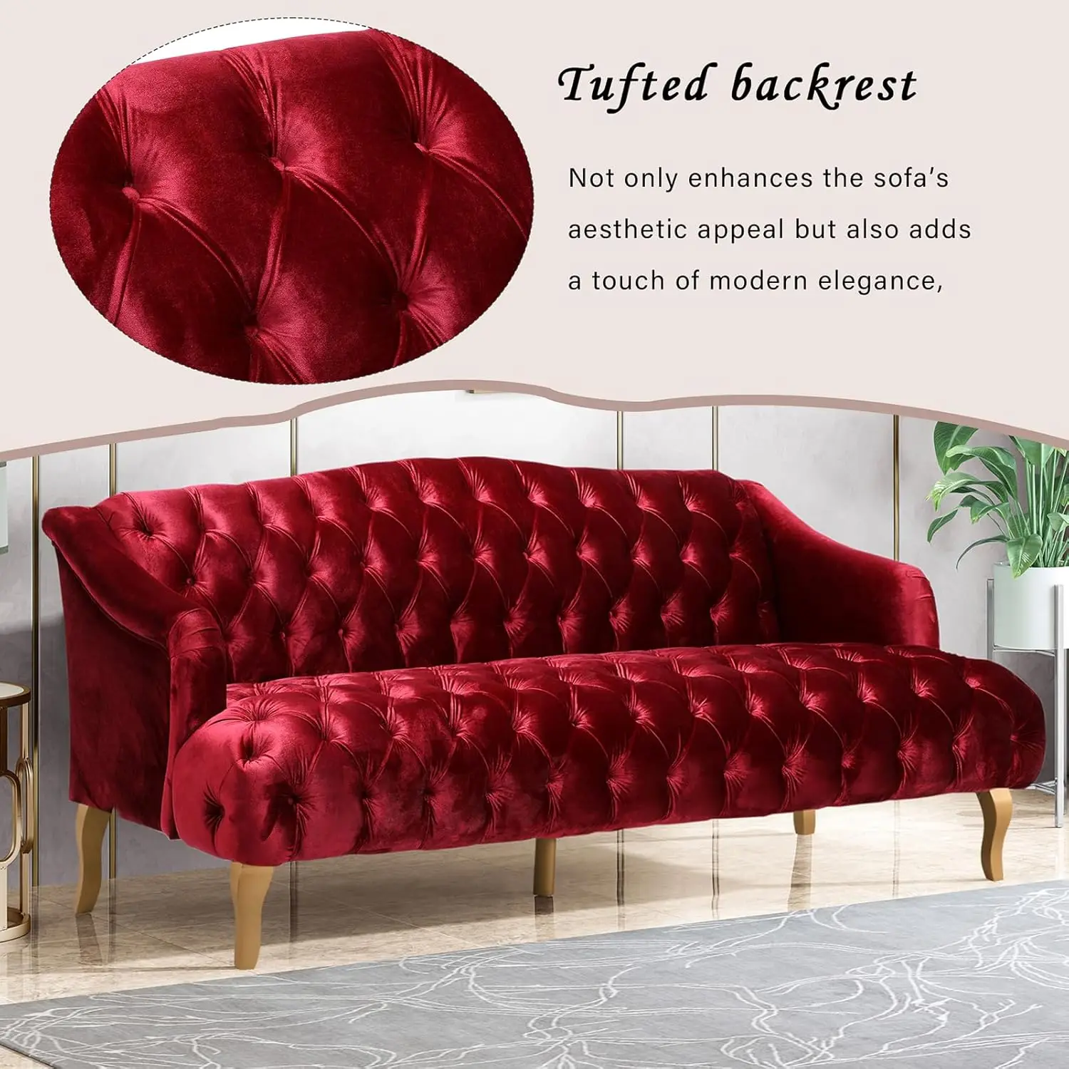 Tufted Velvet Wingback Loveseat 3