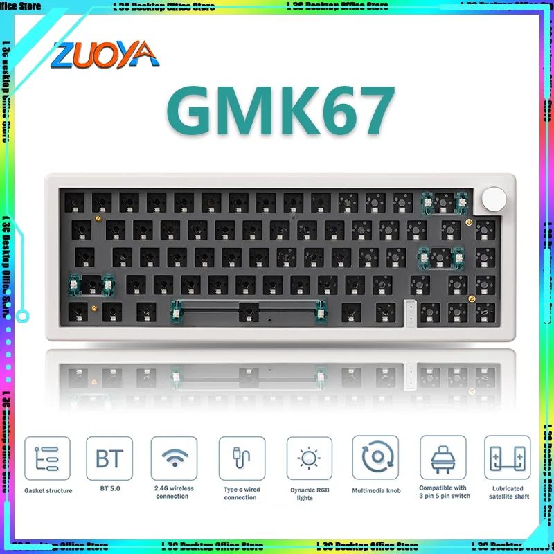 

ZUOYA GMK67 Customized Mechanical Keyboard Kit With Knob Tri-mode Bluetooth 2.4g Wireless Rgb Gasket Hot Swap Keyboard DIY Gamer