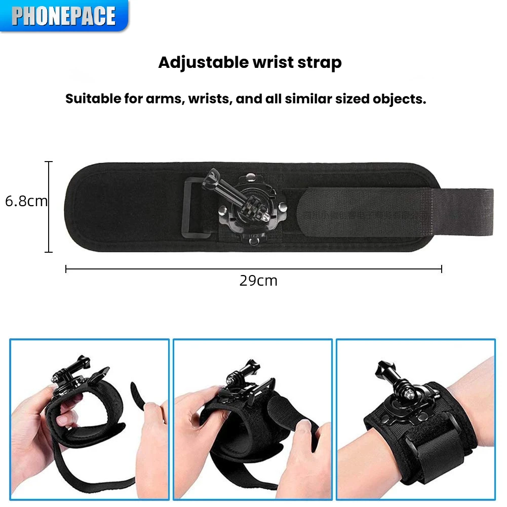 ShipeeKin Sangle Poignet + Support Main + Poignée Doigt 3-en-1 Avec Porte-Téléphone - Compatible GoPro