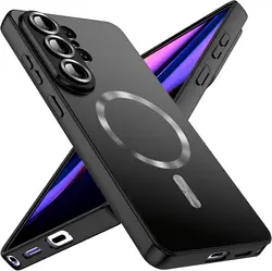 Magnetic Full Camera Cover Metallic Glossy Phone Case with MagSafe Compatibility - Samsung S26Plus (Black)