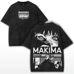 Vintage Washed Chainsaw Man Makima Graphic T - Shirt - Unisex Summer Cotton Short Sleeve - S (Black)