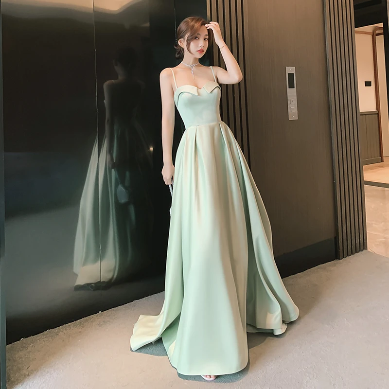 New Light grass green long sweat lady girl women princess bridesmaid banquet party ball dress performance gown