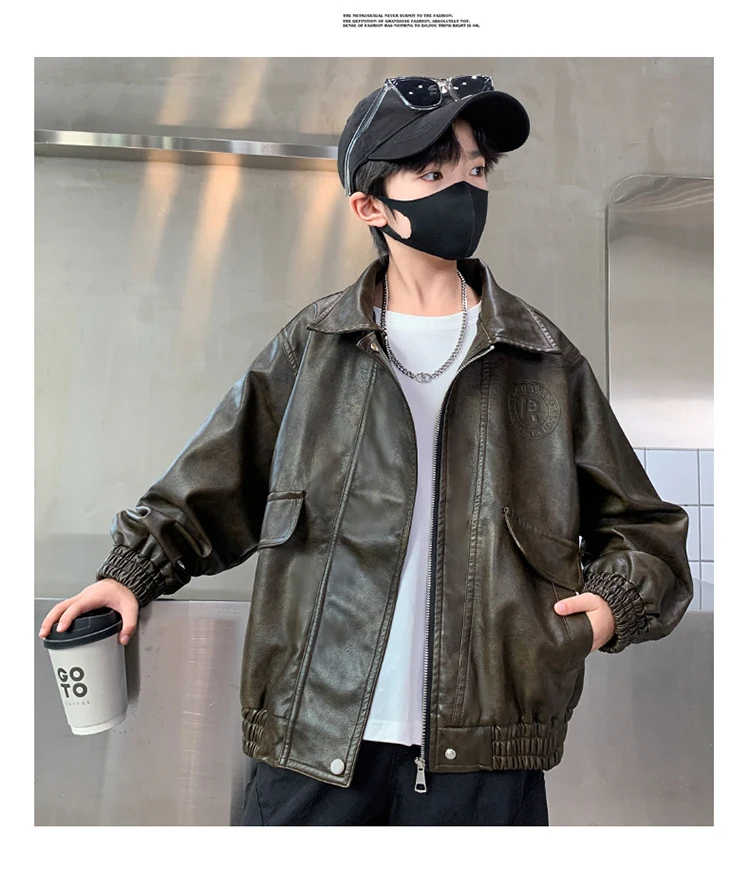 OBOVATUS Boys Leather Jacket On Model