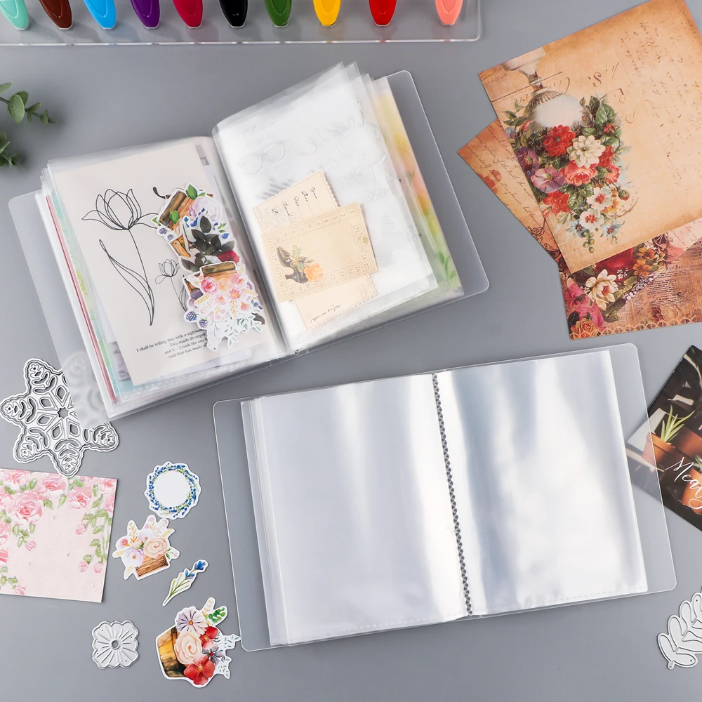 40 Seiten Mehrzweck-Fotoaufbewahrungsalbum im A6-Format mit transparentem Aufkleber für Scrapbooking, Stempel und Stanzformen, Aufbewahrungsbuch-Organizer, Ordnerblätter – Detail 12