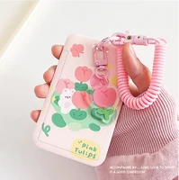 Ins Style Tulip Card Set Cute Elastic Rope Student School Card Bus Meal Card Protection Set Key Chain Work Card ID Set 2