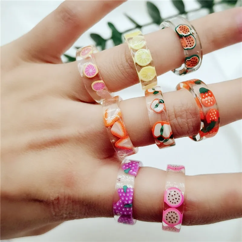 New Fruit Resin Ring  Jewelry Anneaux for Men Women Creative Personality Acrylic Anillos Aesthetic Anel Trend Accessories Gift 5