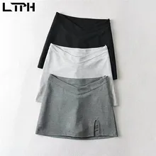 

LTPH korean skirt women sexy short high waist split security privacy lining design solid mini A-line skirt 2022 spring new