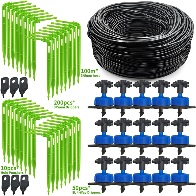 WUJIE 10-100M 8L/H 4L 2L Garden Micro Drip Irrigation Emitter Greenhouse Watering Systems Kit 3/5mm Arrow Drippers Potted Bonsa