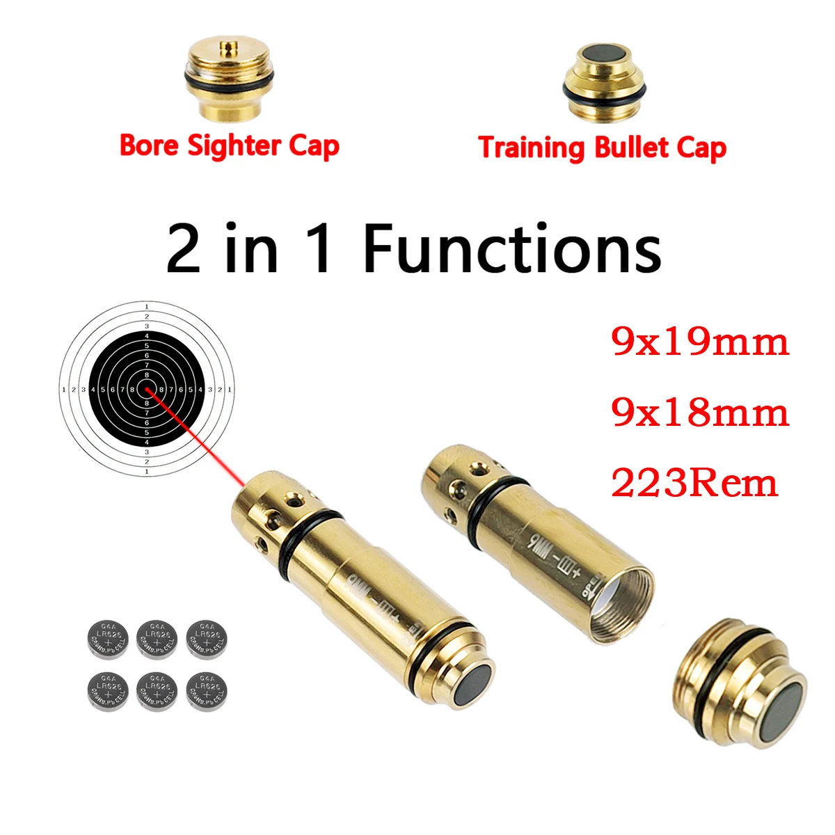 9X18mm9x19mm223RemTrainingBulletLaserBoreSightCap2in1Dual