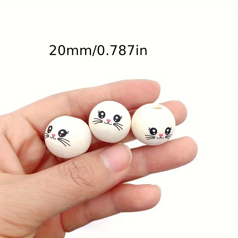 50개 사랑의 코 모양 원형 나무 구슬, 표정이 있는 부드러운 나무 구슬 수제 나무 스페이서 구슬 인쇄되지 않은 무염색 볼