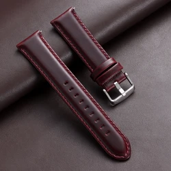 Vintage Genuine Leather Watchband - Quick Release Bracelet Universal Wristband - 22mm (Wine Red)