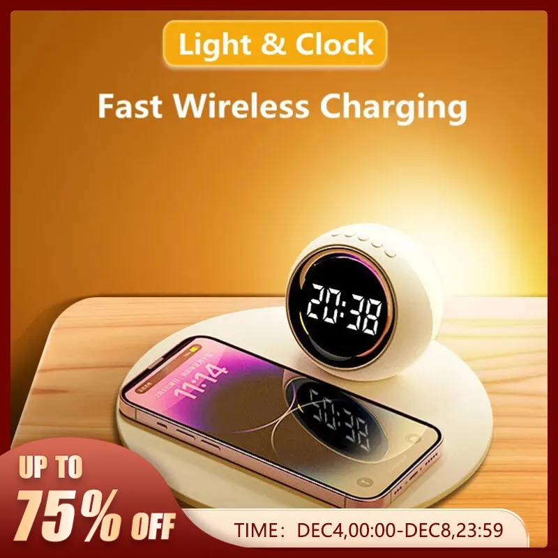 WirelessChargerPadStandAlarmClockLEDDeskLampNightLight15W