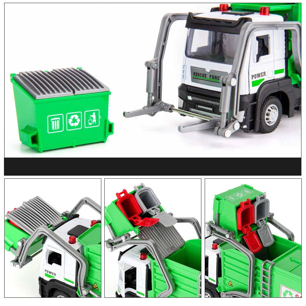 1/32 Garbage Collection Truck Car Model City Garbage Sorting Sanitation Clearing Vehicle Car Model Sound and Light Kids Toy Gift 2