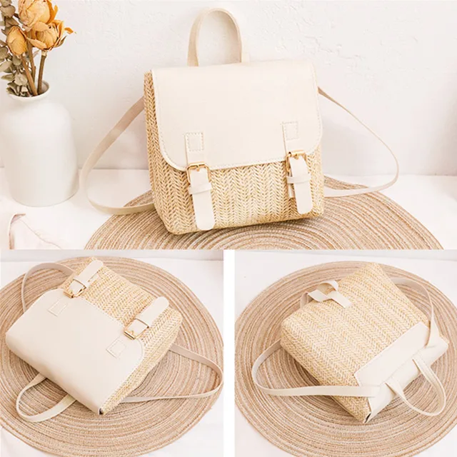 Vintage Straw Backpack Women's Fashion Shoulder Bag Versatile Straw Woven  PU Leather Elegant Luxury Designer Small Backpack 2023