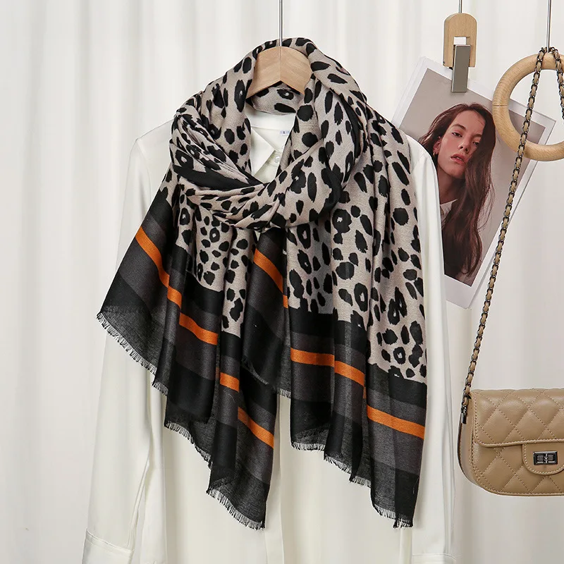 Winter sexy Leopard gestreifte Linie Fransen Viskose Schal Schal Dame hochwertige Wickel Pashmina gestohlen Bufandas muslimischen Hijab 180*90cm – Detail 9