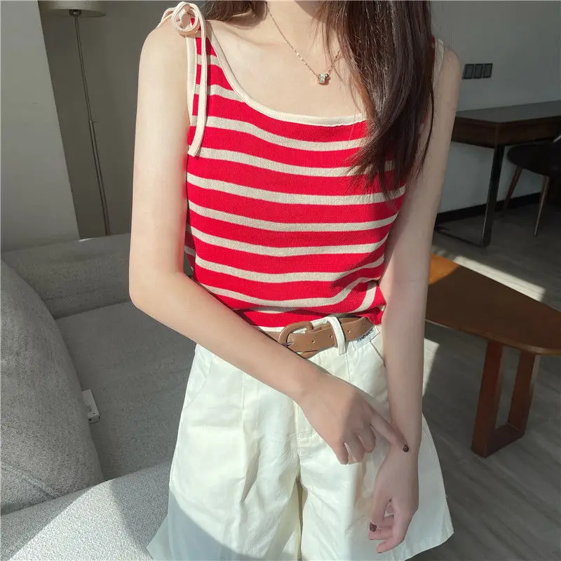 

Sweet Slim Vest Suspender Women's Spring 2023 New Model Student Strap Stripe Knit Outer Wear Top Y2k Crop Top